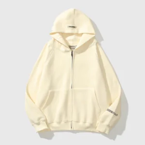 Essentials Oversized Reflective Print Zip-up Hoodie Cream